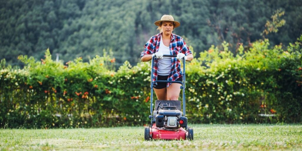 mowing with a gas mower